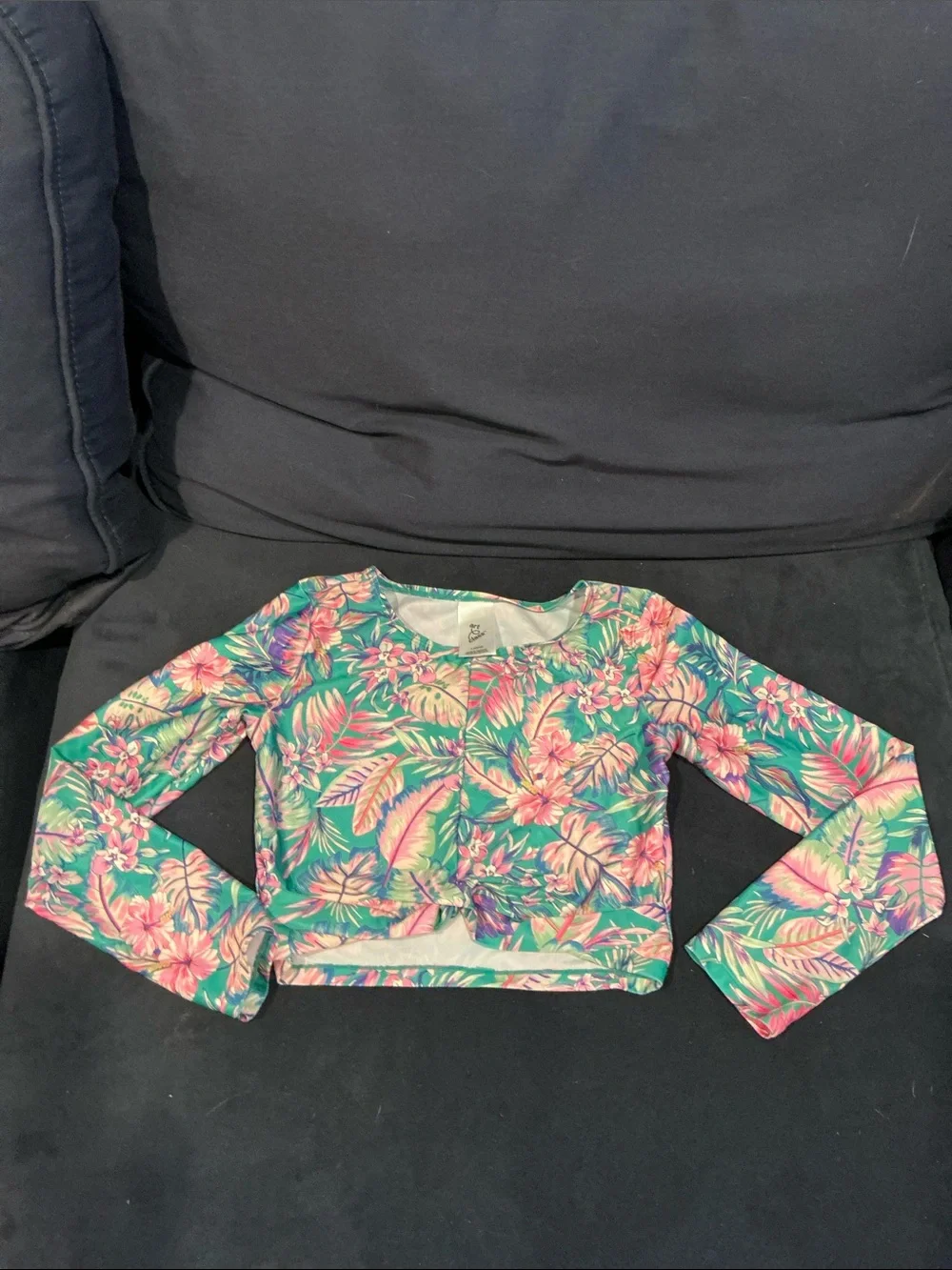 art class Girls' Tropical Floral Rash Guard Set - Teal, Pink, Green